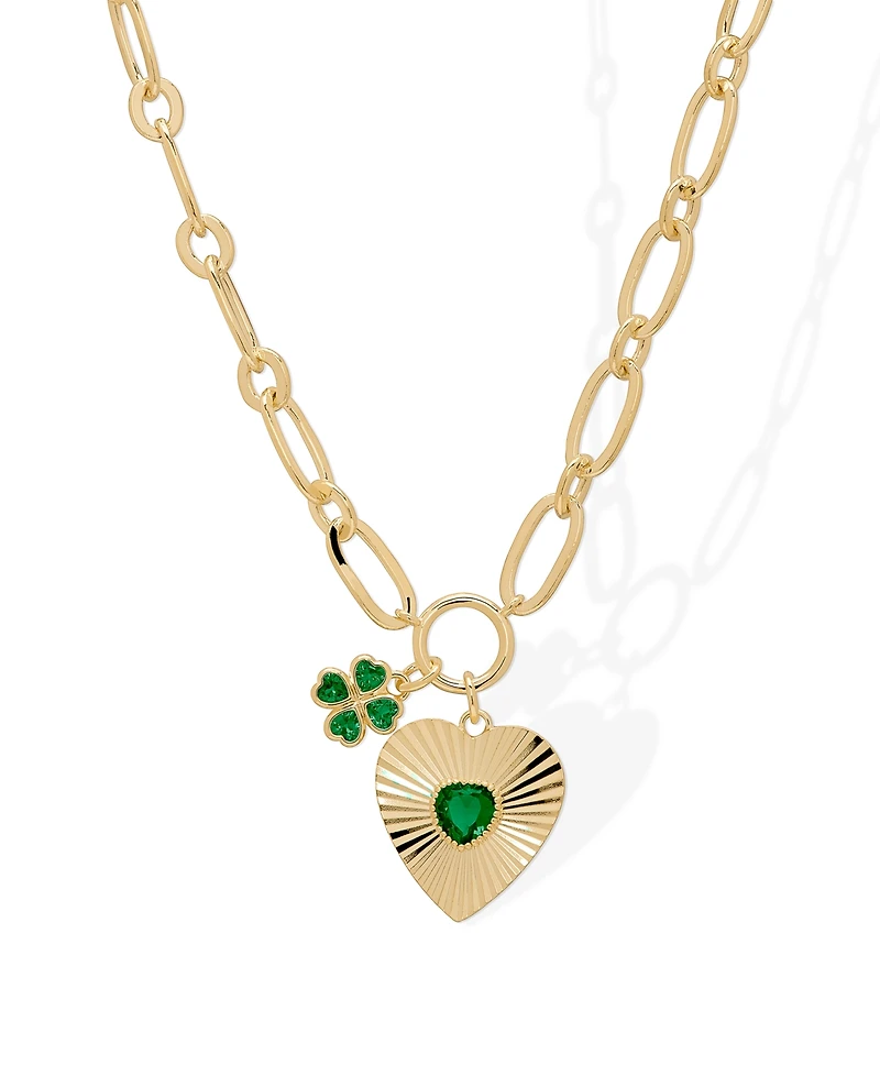 Macy's Simulated Emerald Heart and Clover 18'' Necklace