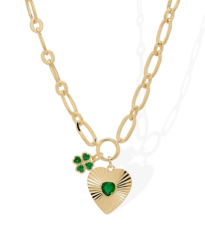 Macy's Simulated Emerald Heart and Clover 18'' Necklace