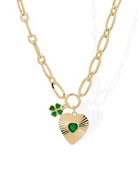 Macy's Simulated Emerald Heart and Clover 18'' Necklace