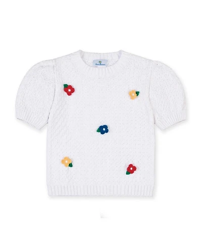 Florence Eiseman Little Girls (6-12) Short Sleeve Sweater With Crochet Flowers