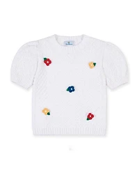 Florence Eiseman Little Girls (6-12) Short Sleeve Sweater With Crochet Flowers