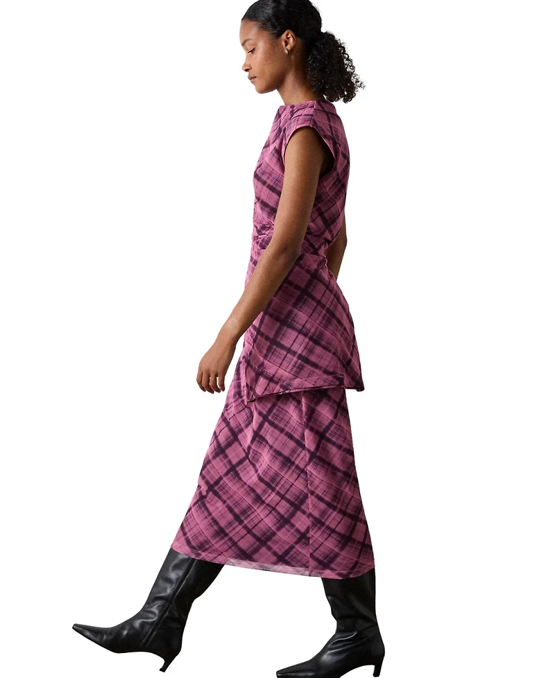 Whistles Women's Twist Check Mesh Midi Dress
