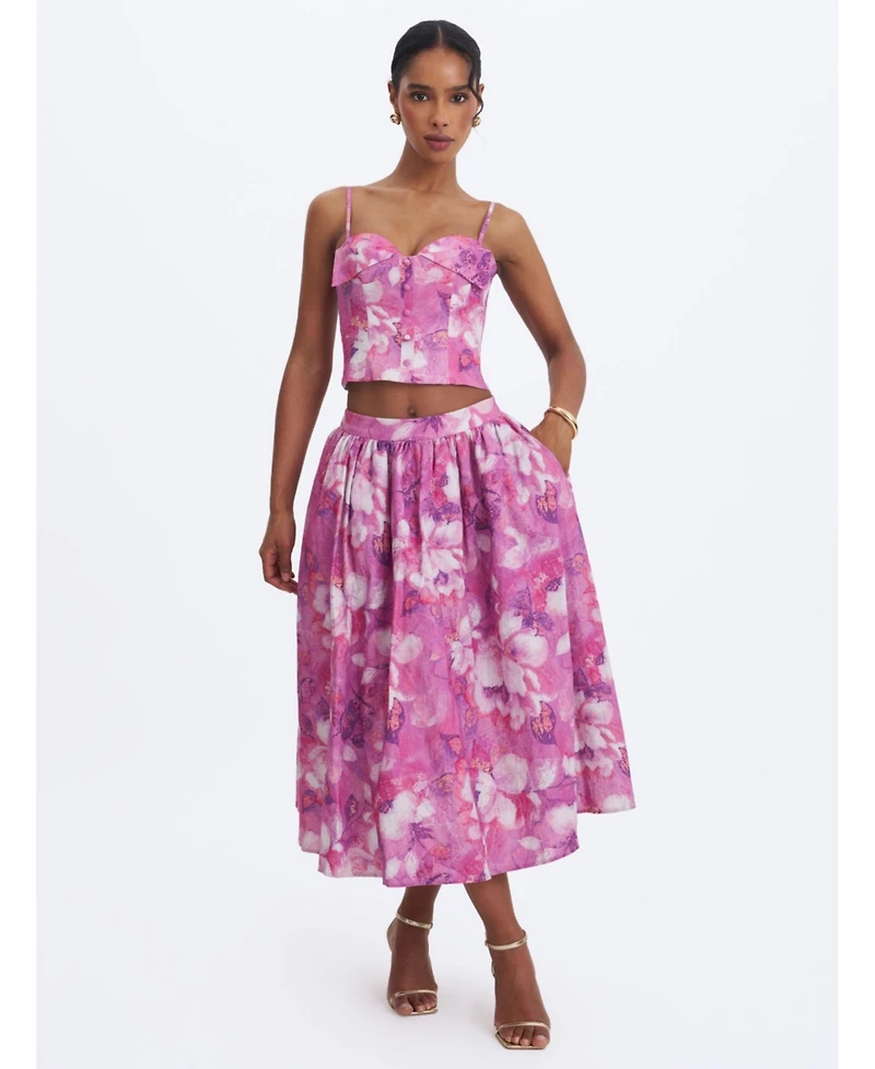 Miss Circle Women's Xamira Blooming Linen Sweetheart Foldover Top