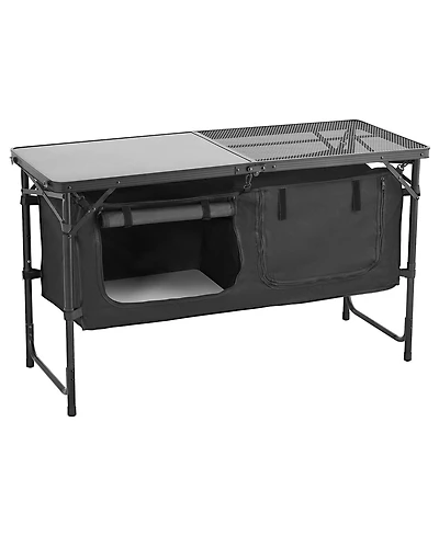Sugift Folding Aluminum Camping Kitchen Table with 3 Adjustable Heights Windscreen and Storage