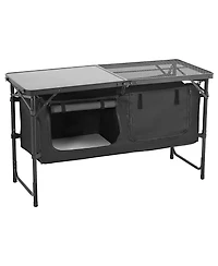 Sugift Folding Aluminum Camping Kitchen Table with 3 Adjustable Heights Windscreen and Storage