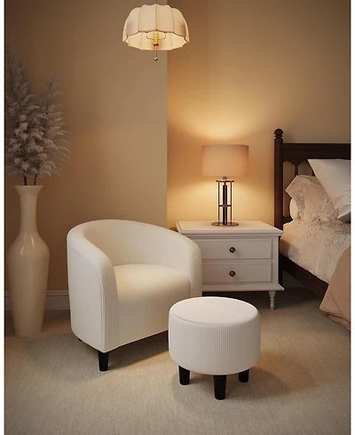 gaomon Corduroy Barrel Sofa Chair, Accent Chair with Ottoman for Bedroom, Small Space