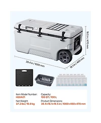 Sugift 106 Qt Rolling Hard Cooler with Wheels 48 Hour Ice Retention and Leak-Resistant Seal
