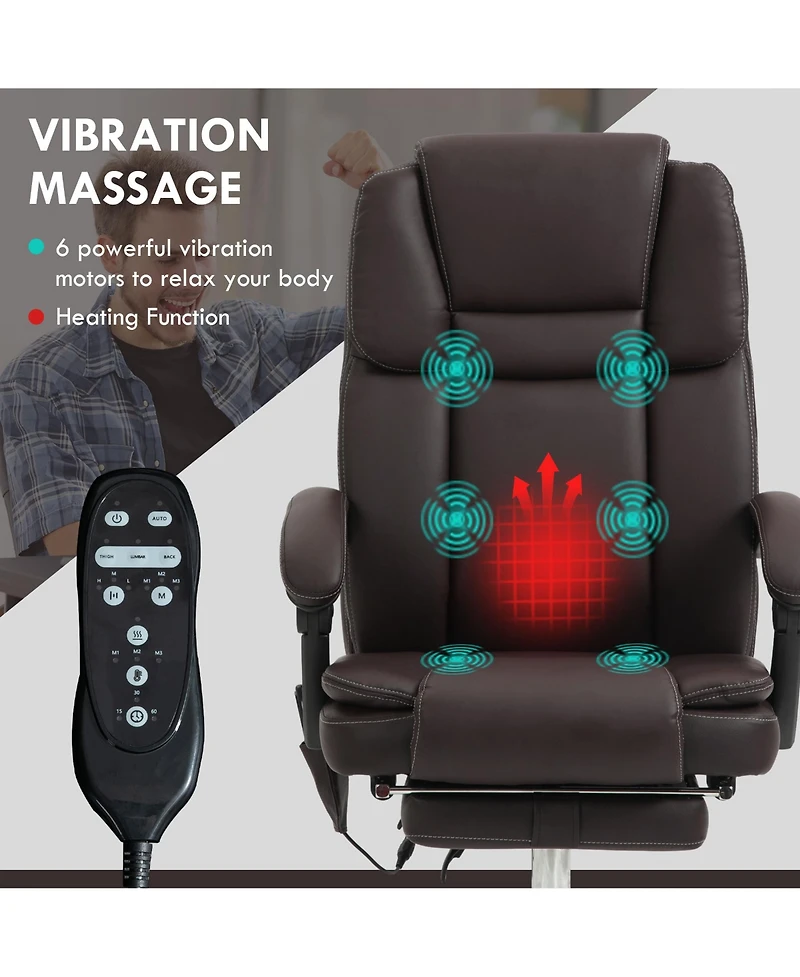 Vinsetto Massage Office Chair with Footrest, Pu Leather Desk Chair,