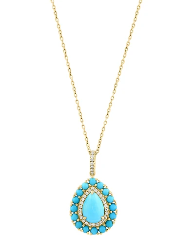 Effy Collection Turquoise & Diamond (1/10 ct. t.w.) Pendant Necklace in 14k Yellow Gold