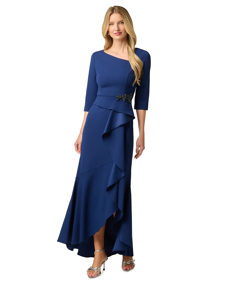 Adrianna Papell Women's Asymmetrical Bead Crepe Gown
