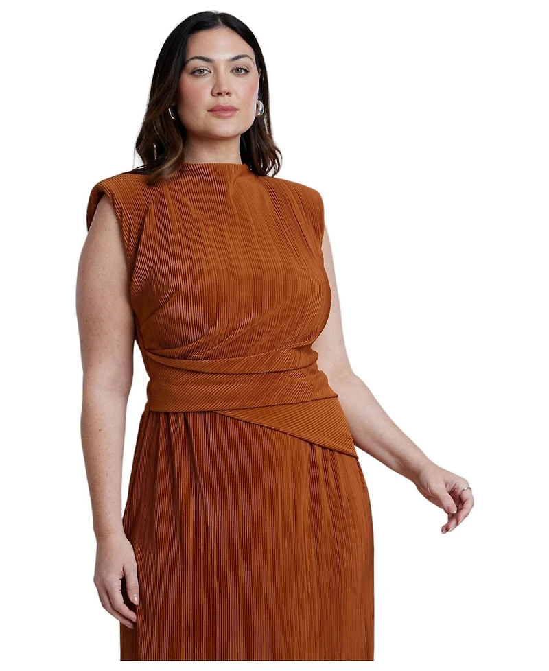 Eloquii Women's Draped Bodice Plisse Maxi Dress