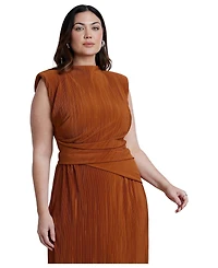 Eloquii Women's Draped Bodice Plisse Maxi Dress