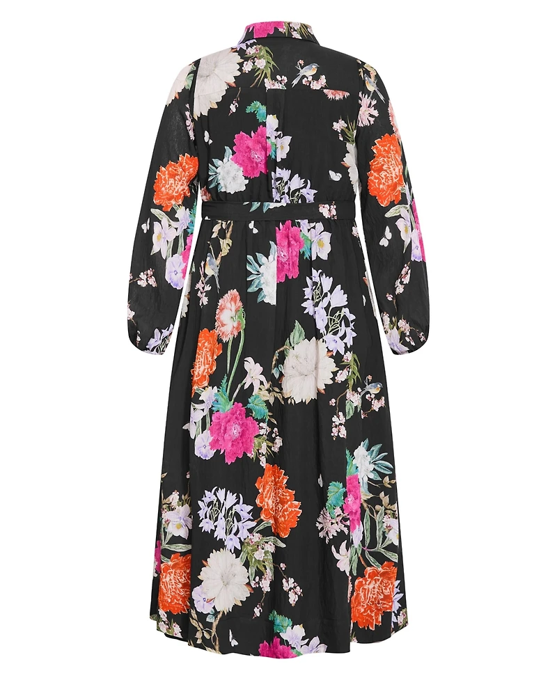 City Chic Plus Mary Botanique Long-Sleeve Maxi Floral Dress