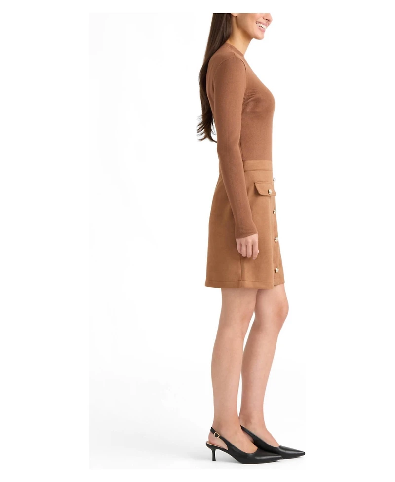 Ellen Tracy Women's Long-Sleeve Mock-Neckline Ribbed-Knit Dress