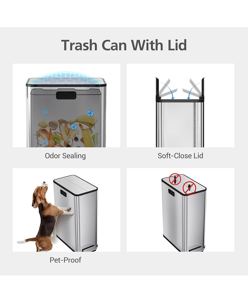 gaomon 2 x 28L Dual Compartment Trash and Recycling Bin, Kitchen Garbage Can for Home, Office, Living Room