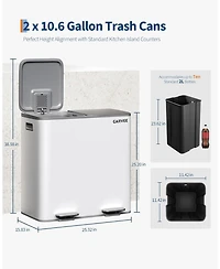 gaomon 2 x 10.6 Gal Stainless Steel Dual Compartment Step-On Kitchen Garbage and Recycling Bin