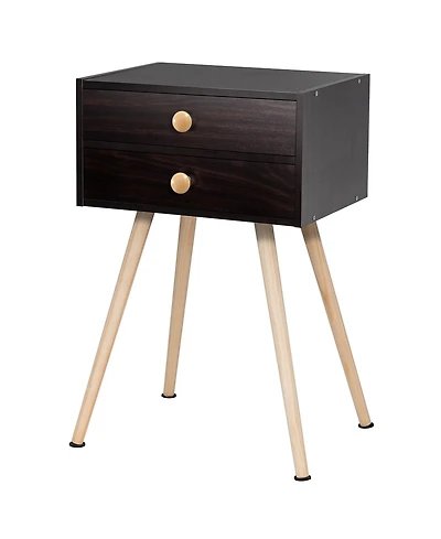 Costway Mid Century Modern 2 Drawers Nightstand Sofa Side Table End Table