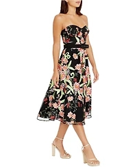 Dress The Population Women's Mabel Strapless Sweetheart Floral Midi Dress