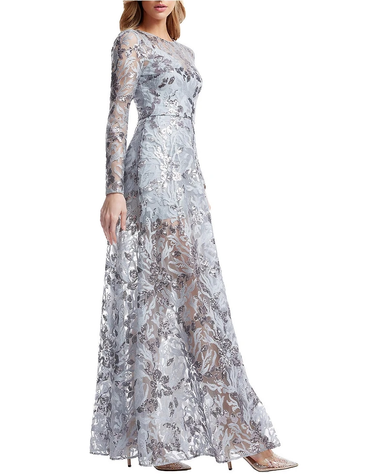 Dress The Population Women's Ava Long Sleeve Floral Sequin Gown