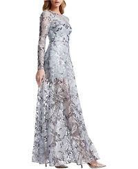 Dress The Population Women's Ava Long Sleeve Floral Sequin Gown
