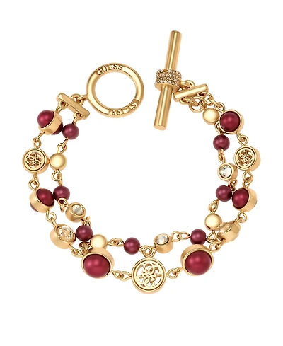 Guess Gold-Tone Imitation Pearl & Crystal Toggle Bracelet