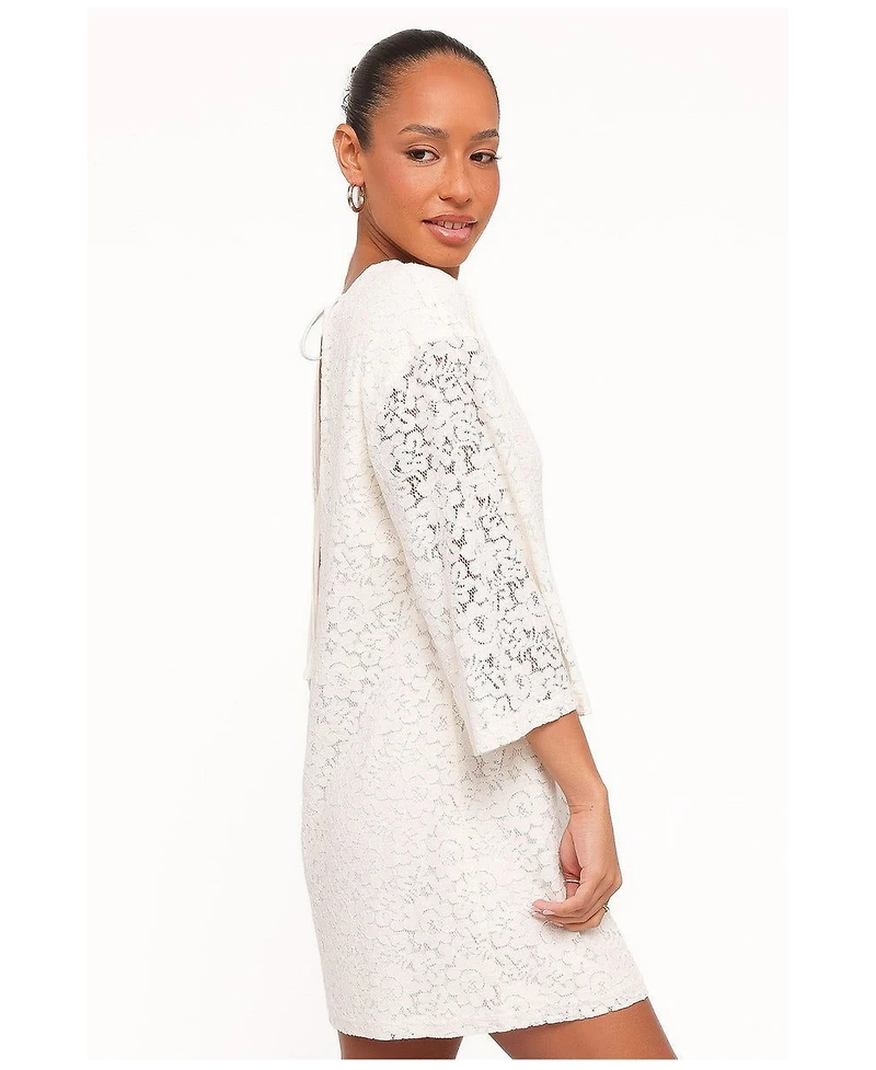 Petal and Pup Women's Lula Long-Sleeve Lace Back-Tie Mini Dress