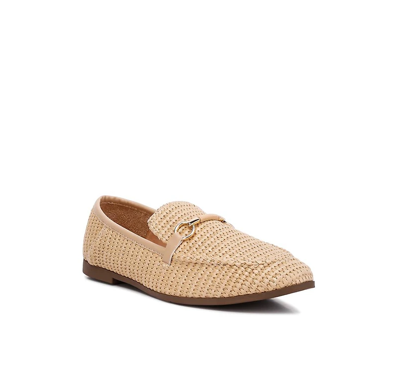 Asher Horsebit Embellished Raffia Loafers Black