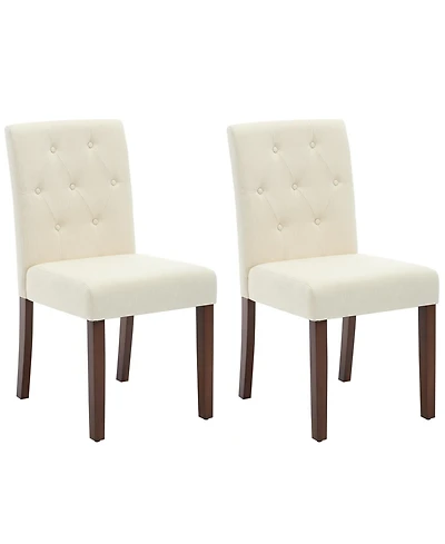 homfan Set of 2 Modern Upholstered Dining Chairs, High Back Parsons Design, Fabric Padded Seat, Wooden Legs, for Kitchen, Dining Room, Living Room