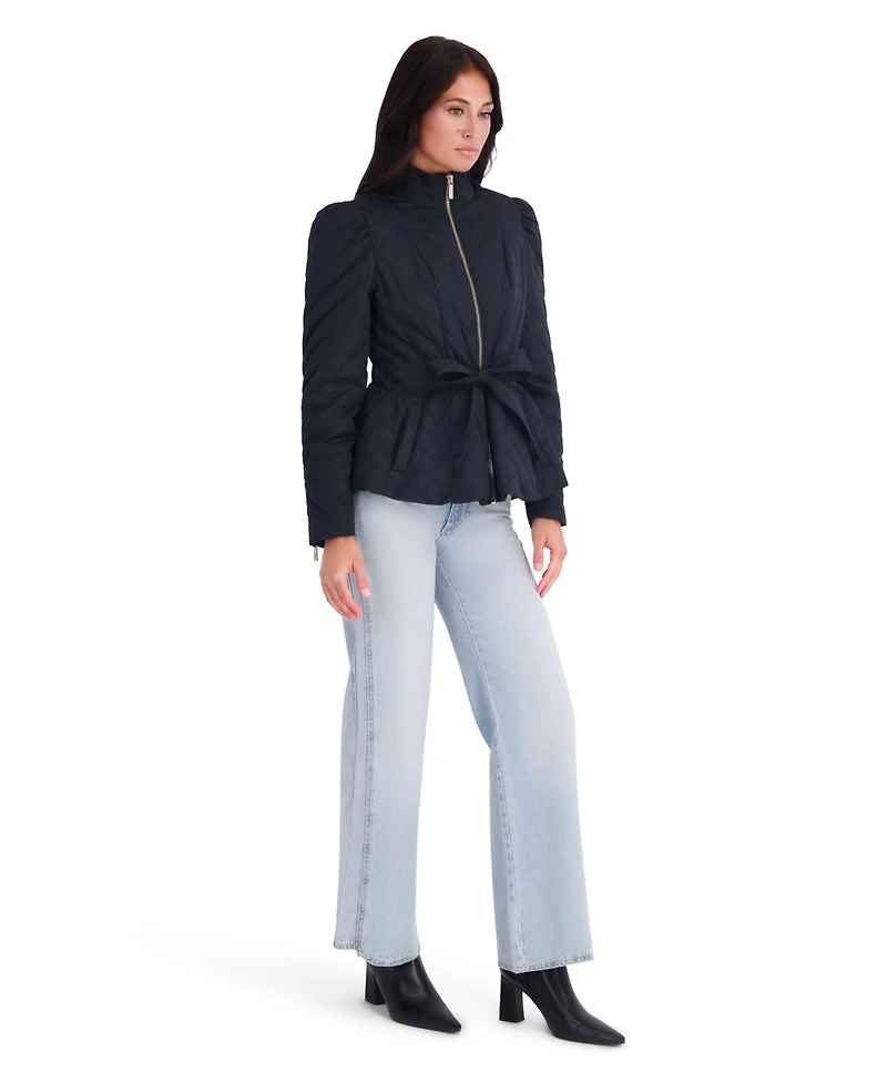 Kensie Women's Hooded Faux Wool Coat With Belt And Button Front