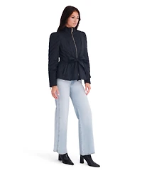 Kensie Women's Hooded Faux Wool Coat With Belt And Button Front