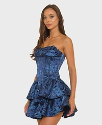 Alex & Sophia Juniors' Strapless Sweetheart Jacquard Tiered Dress