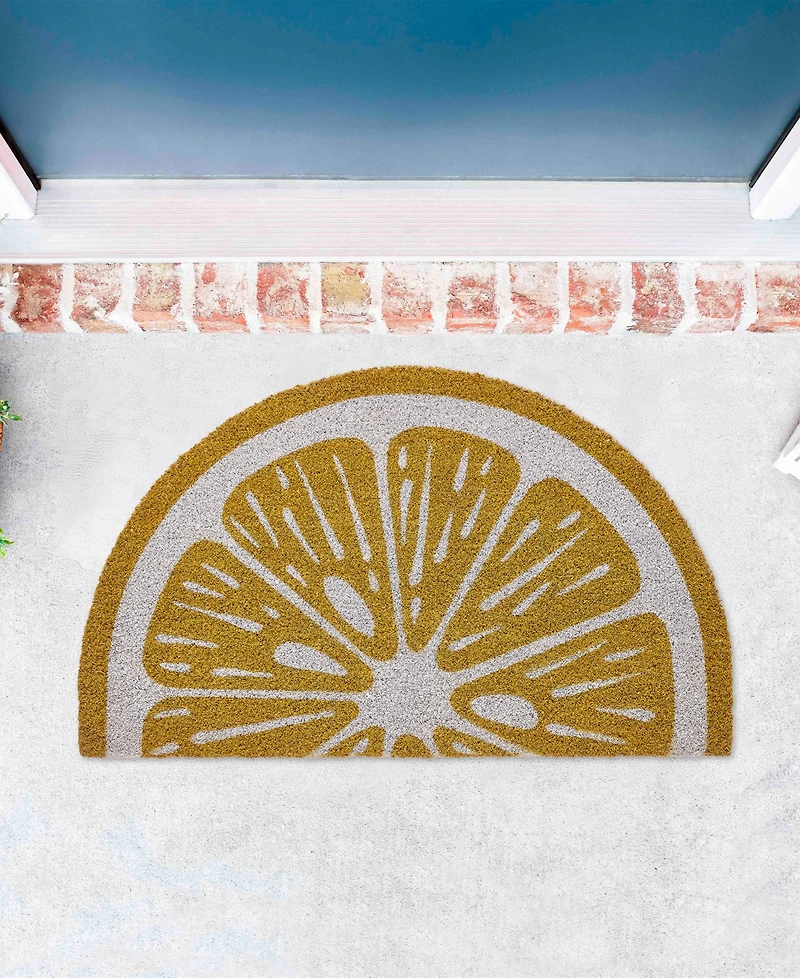 Vcny Home Lemon Half Circle Outdoor Coir Doormat, 18" x 30"