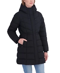 Sebby Collection Women's 3/4 Hooded Anorak Stretch Puffer Coat