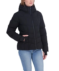 Sebby Collection Women's Short Hooded Stretch Puffer Coat