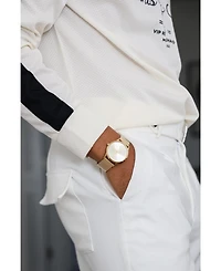 Peugeot Men's 40mm Wafer Slim Champagne Dial Gold Plated Case Watch with Mesh Band