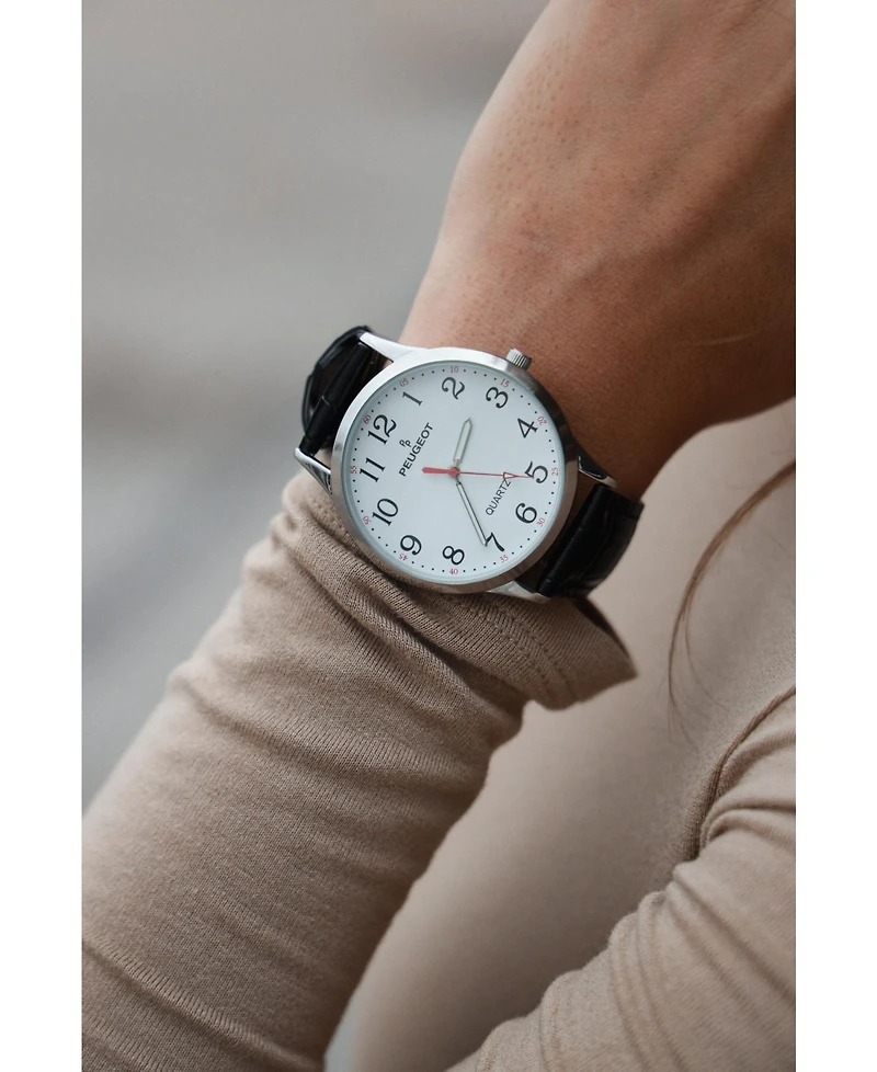 Peugeot Women's 40mm Large Face Watch with Bold Arabic Numerals and Leather Band