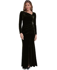 Eliza J Women's Long-Sleeve Asymmetrical Neckline Velvet Gown