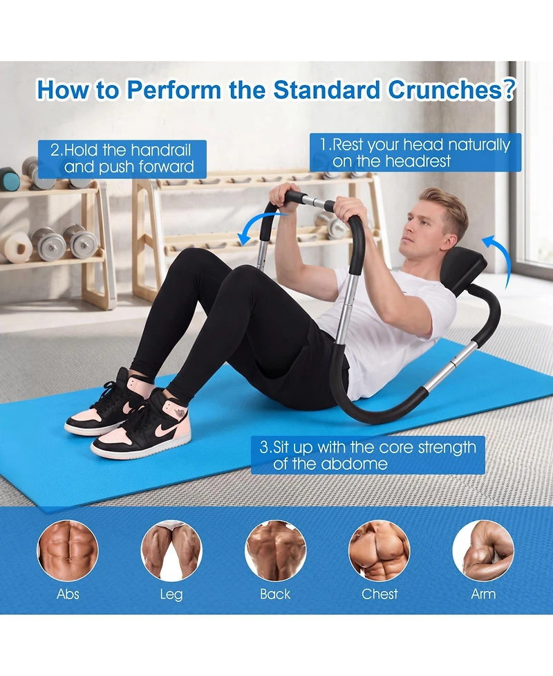 Gymax Portable Ab Trainer Fitness Crunch Workout Exerciser with Headrest Home Office Gym