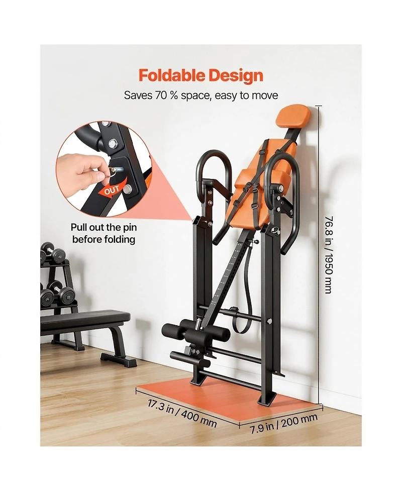Sugift Heavy Duty Inversion Table with Dual-Roller Ankle Lock and Adjustable Tether Strap 300 Lbs