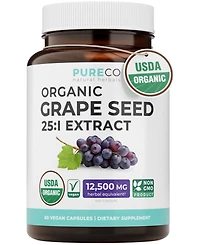 Pure Co Grape Seed Extract Capsules, 25:1 Grape Seed Extract, 12,500 Milligram Herbal Equivalent, 60 Capsules