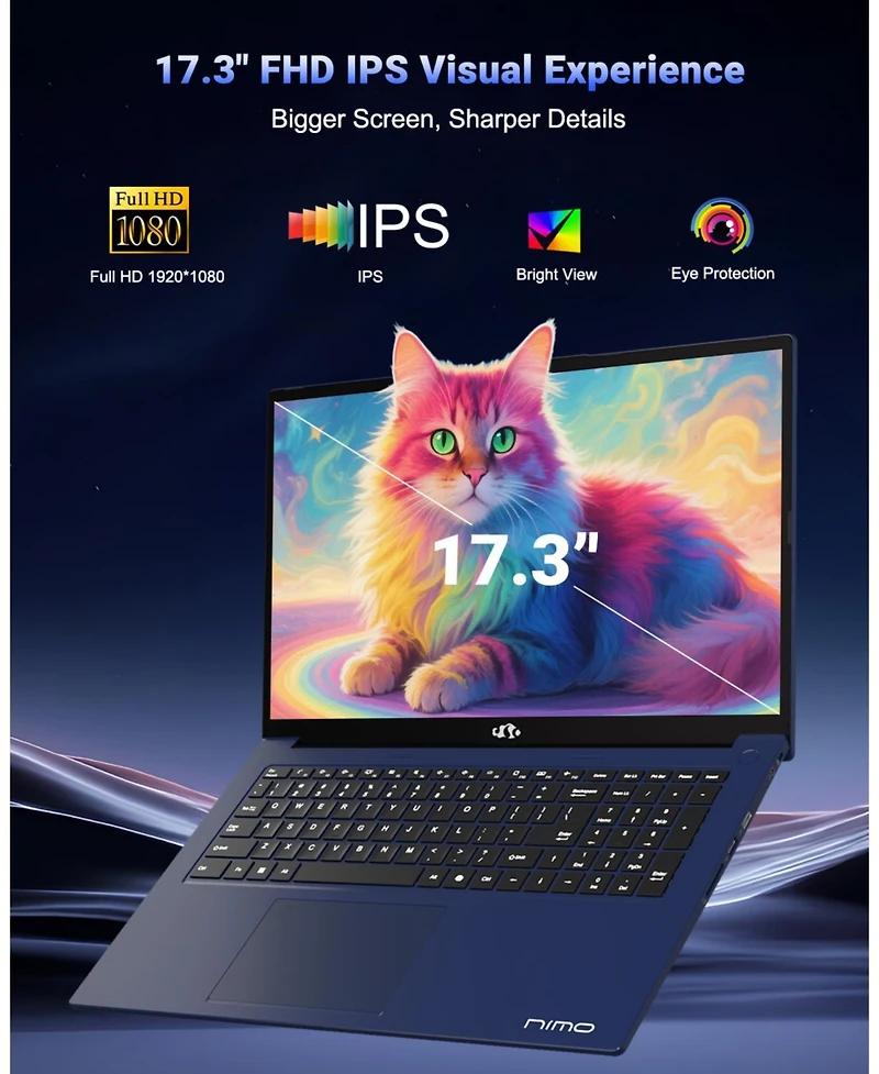 Nimo 17.3 Gaming Laptop, 8 Core Amd Ryzen 7 8745HS 64GB Ram 1TB Ssd Radeon 780M, with eGPU Dock Rx 7600M Xt 8GB GDDR6