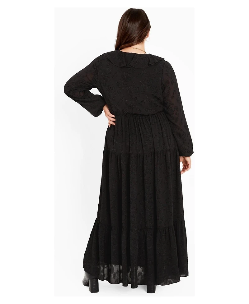 Avenue Plus Desi Floral Long-Sleeve Ruffle Dress