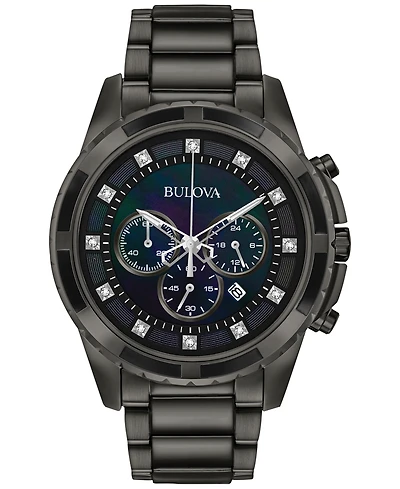 Bulova Men's Chronograph Diamond Accent Dark Gray Stainless Steel Bracelet Watch 44mm 98D133