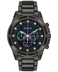 Bulova Men's Chronograph Diamond Accent Dark Gray Stainless Steel Bracelet Watch 44mm 98D133