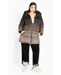 Avenue Women's Plus Indi Print Puffer Jacket