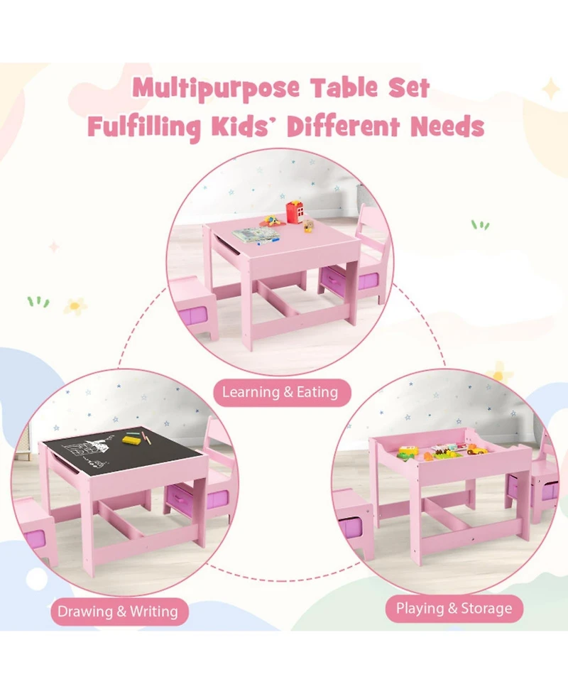 Gouun Kids Activity Table 2 Chairs Set Chalkboard Whiteboard with Storage Boxes
