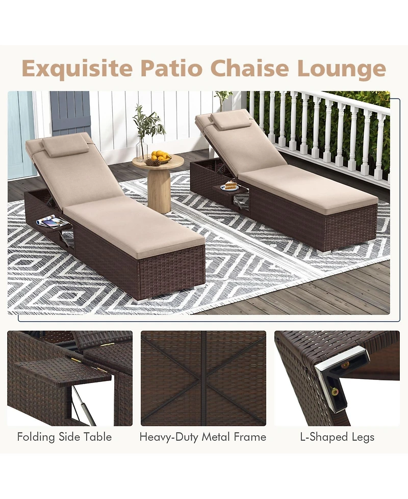 Gymax Patio Chaise Lounge w/ 6-level Backrest Comfy Seat Cushion and Headrest Backyard