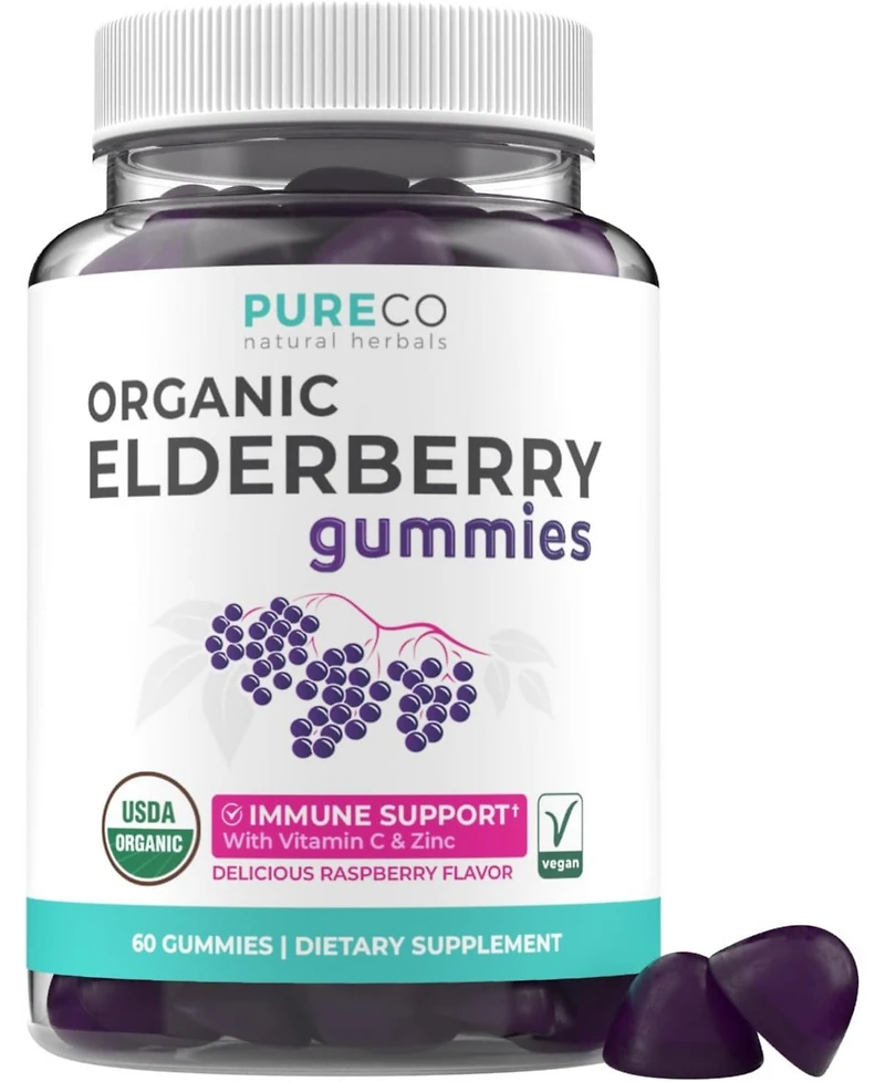 Pure Co Elderberry Gummies, Elderberry with Vitamin C and Zinc, 60 Gummies