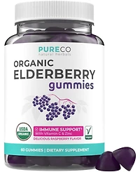 Pure Co Elderberry Gummies, Elderberry with Vitamin C and Zinc, 60 Gummies
