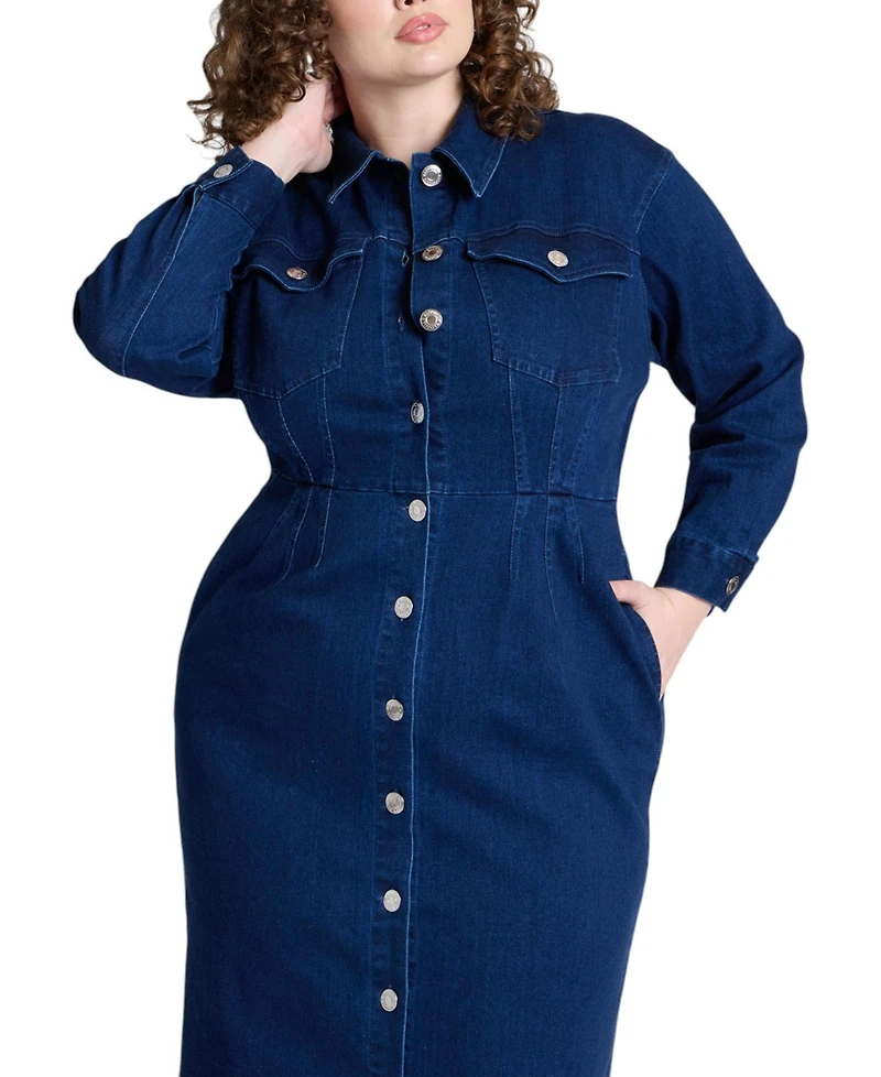 Eloquii Women's Plus Denim Fitted Dress